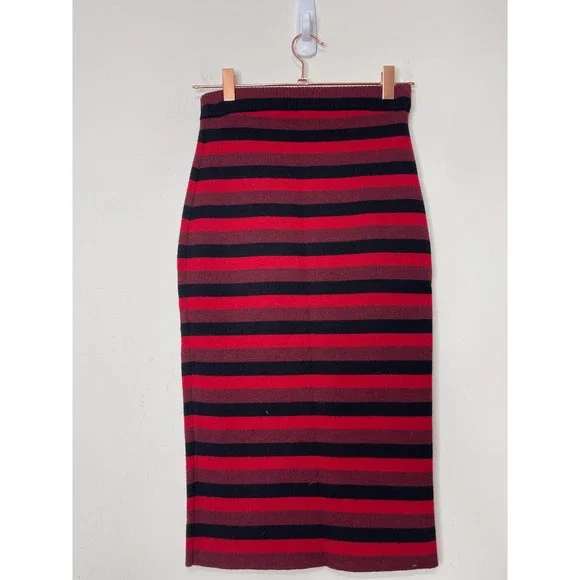 Ronny Kobo Ivy Skirt Pencil Red Striped Size XS Knee Length Unlined Knit Wool
